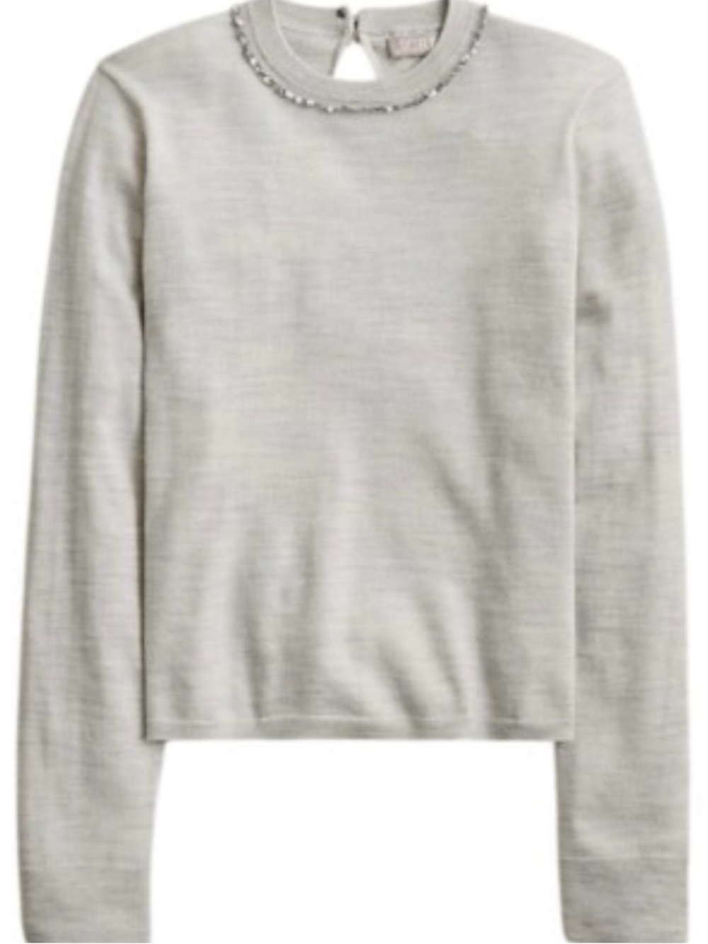 NEW J Crew Carolyn Gray Merino Wool Embellished Fitted Sweater Size Medium